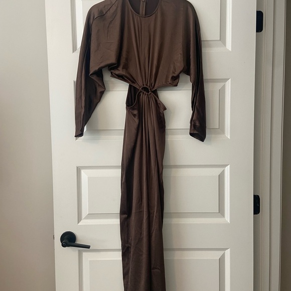 NWT Express chocolate brown cutout midi dress sz 0 - Picture 2 of 8